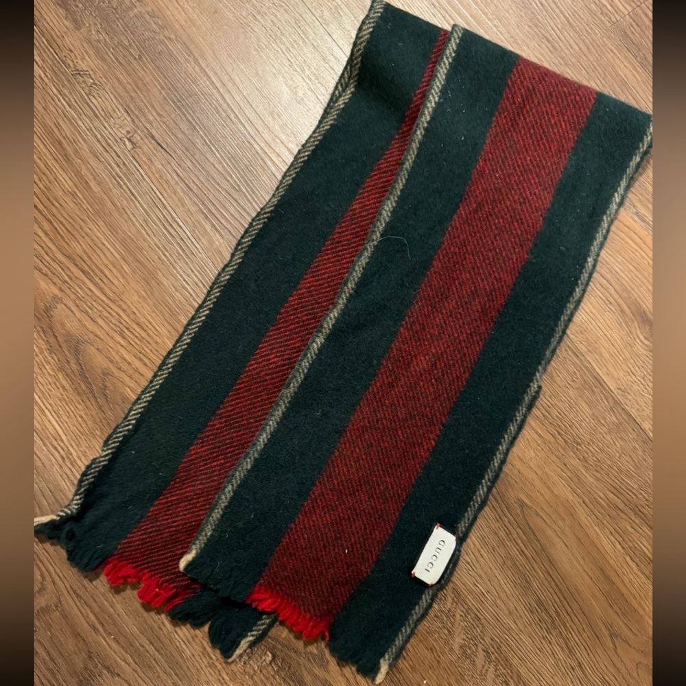 Gucci Dark Green and Deep Red Wool Scarf